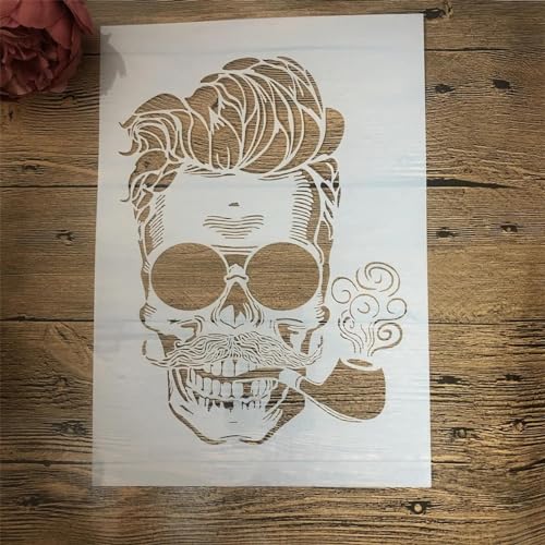 Schablonen zum Malen, A4, 29 cm, Totenkopf-Motiv, Zeichenschablone zum Malen auf Holz, Wand, Stoff, Möbel, Boden, Schablonen für Bastelprojekte, Stil 1 von KOFORULAIG