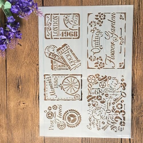 Schablonen zum Malen, A4, 29 cm, Vintage-Stempel, Zeichenvorlage zum Malen auf Holz, Wand, Stoff, Möbel, Boden, Schablonen für Bastelprojekte von KOFORULAIG