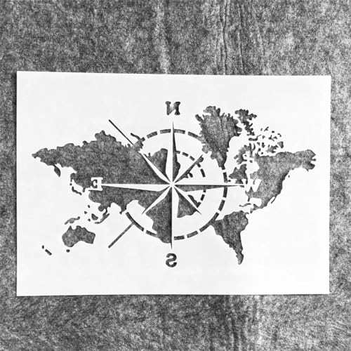 Schablonen zum Malen, A4, 29 cm, Weltkartenkompass, wiederverwendbare Schablonen zum Malen auf Holz, Stoff, Wänden, Möbeln, Leinwand, Heimdekoration, Handwerk Schablonen zum Malen, A4, 29 cm, Weltkartenkompass, wiederverwendbare Schablonen zum Malen auf Holz, Stoff, Wänden, Möbeln, Leinwand, Heimdekoration, Handwerk von KOFORULAIG