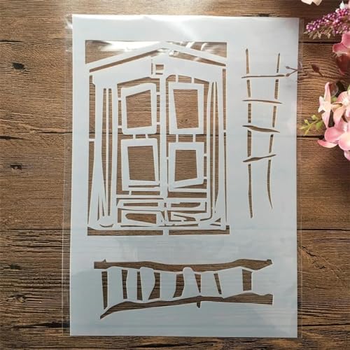 Schablonen zum Malen, A4, 29 cm, ländliches Haus, Zeichenschablone zum Malen auf Holz, Wand, Stoff, Möbel, Boden, Schablonen für Bastelprojekte, Stil 2 Schablonen zum Malen, A4, 29 cm, ländliches Haus, Zeichenschablone zum Malen auf Holz, Wand, Stoff, Möbel, Boden, Schablonen für Bastelprojekte, Stil 2 von KOFORULAIG