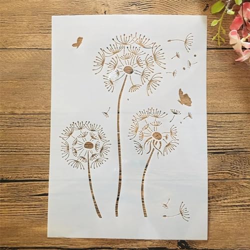 Schablonen zum Malen, A4, 29 x 21 cm, Löwenzahn-Zeichenschablone zum Malen auf Holz, Wand, Stoff, Möbel, Boden, Schablonen für Bastelprojekte von KOFORULAIG
