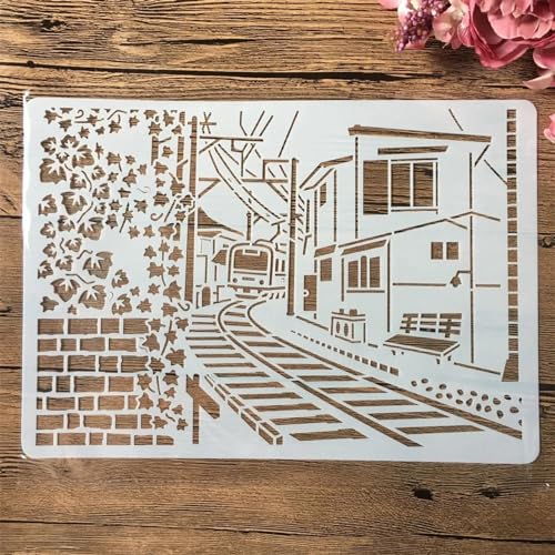 Schablonen zum Malen, A4, 29 x 21 cm, Stadtbahn, Zughaus, Zeichenschablone zum Malen auf Holz, Wand, Stoff, Möbel, Boden, Schablonen für Bastelprojekte von KOFORULAIG