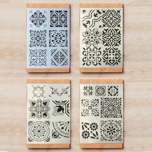 Schablonen zum Malen, A4, 29 x 21 cm, Totenkopf-Kollektion, wiederverwendbare Schablonen zum Malen auf Holz, Stoff, Wänden, Möbeln, Leinwand, Heimdekoration, Basteln, Stil K, 4 Stück von KOFORULAIG