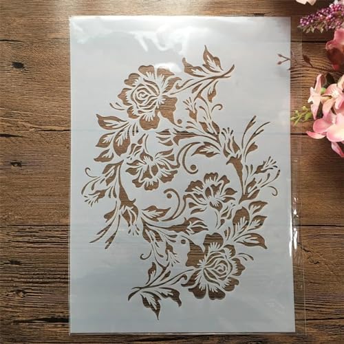 Wiederverwendbare Schablonen zum Basteln, A4, 29 cm, Blumen-Textur-Schablonen zum Malen auf Holz, Wandfliesen, Möbelstoffen, Heimdekor-Vorlagen, Stil 13 von KOFORULAIG
