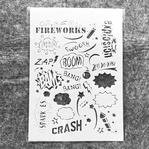 Wiederverwendbare Schablonen zum Basteln, A4, 29 cm, Feuerwerk, Wörter, Etiketten-Schablonen zum Malen auf Holz, Wandfliesen, Möbelstoffen, Heimdekor-Vorlagen von KOFORULAIG