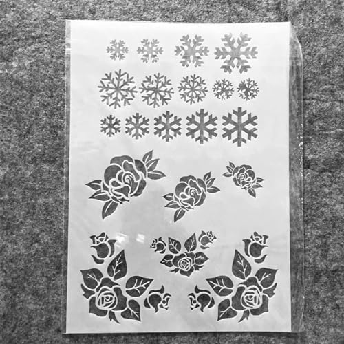 Wiederverwendbare Schablonen zum Basteln, A4, 29 cm, Rose, Blume, Schneeflocke, Schablonen zum Malen auf Holz, Wandfliesen, Möbelstoffen, Heimdekor-Vorlagen von KOFORULAIG