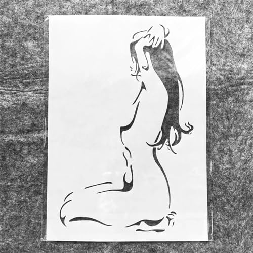 Wiederverwendbare Schablonen zum Basteln, A4, 29 cm, Schönheit, langes Haar, Mädchen, sitzend, Schablonen zum Malen auf Holz, Wandfliesen, Möbelstoffen, Heimdekor-Vorlagen von KOFORULAIG