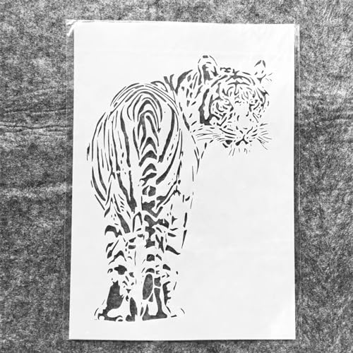 Wiederverwendbare Schablonen zum Basteln, A4, 29 cm, Tiger mit Blick auf Rückseite, Schablonen zum Malen auf Holz, Wandfliesen, Möbelstoffen, Heimdekor-Vorlagen von KOFORULAIG