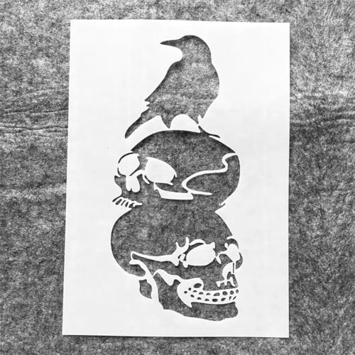 Wiederverwendbare Schablonen zum Basteln, A4, 29 cm, Totenkopf-Krähenschablonen zum Malen auf Holz, Wandfliesen, Möbelstoffen, Heimdekor-Vorlagen von KOFORULAIG