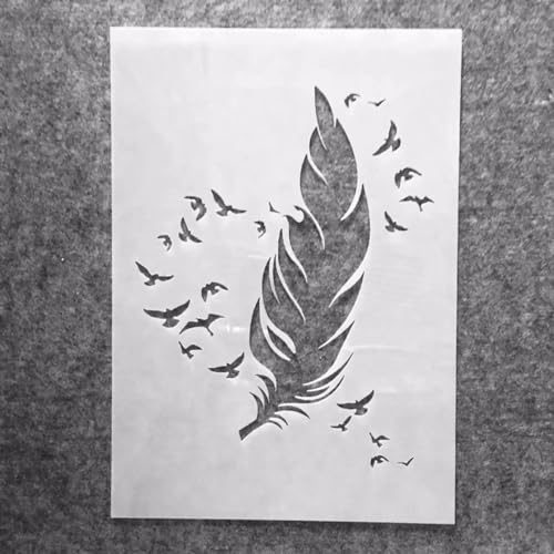 Wiederverwendbare Schablonen zum Basteln, A4, 29 x 21 cm, Feder- und Vogelschablonen zum Malen auf Holz, Wandfliesen, Möbelstoffen, Heimdekor-Vorlagen, Stil A von KOFORULAIG