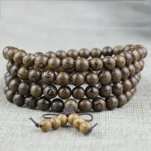 Tibetischer Rosenkranz, natürlich, mehrschichtig, grüne Sandelholzperlen, 6 mm, 8 mm, 108 Perlen, Holzperlen-Armband [Wengeholz, tibetisch-buddhistischer Mala-Rosenkranz, 108 Perlen, 108 Rosenkranz] von KOGMMYSEVP