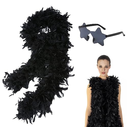 Weiße Federboa und Stern-Sonnenbrille, 2 m, 80 g dick, natürliche Truthahn-Federboas, Kostüm-Handwerk, bunte Federboas für Frauen, Mädchen, Tanzen, Hochzeit, Weihnachten, Party, Cosplay-Zubehör Weiße Federboa und Stern-Sonnenbrille, 2 m, 80 g dick, natürliche Truthahn-Federboas, Kostüm-Handwerk, bunte Federboas für Frauen, Mädchen, Tanzen, Hochzeit, Weihnachten, Party, Cosplay-Zubehör von KOGMMYSEVP