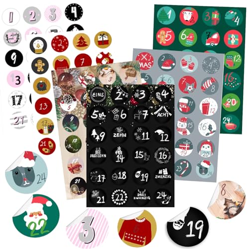 KOHMUI Adventskalender Zahlen Aufkleber, 6 x 24 Adventskalenderzahlen Sticker Set für Weihnachten Kalender zum selber basteln und Verzieren, Adventszahlen Geschenkaufkleber Etiketten selbstklebend KOHMUI Adventskalender Zahlen Aufkleber, 6 x 24 Adventskalenderzahlen Sticker Set für Weihnachten Kalender zum selber basteln und Verzieren, Adventszahlen Geschenkaufkleber Etiketten selbstklebend von KOHMUI