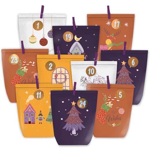KOHMUI Adventskalender zum Befüllen, 24 DIY Weihnachtskalender Geschenk Papiertüten zum Selber Basteln, Kraftpapiertüten mit Zahlen Aufkleber zum Selbstbefüllen KOHMUI Adventskalender zum Befüllen, 24 DIY Weihnachtskalender Geschenk Papiertüten zum Selber Basteln, Kraftpapiertüten mit Zahlen Aufkleber zum Selbstbefüllen von KOHMUI
