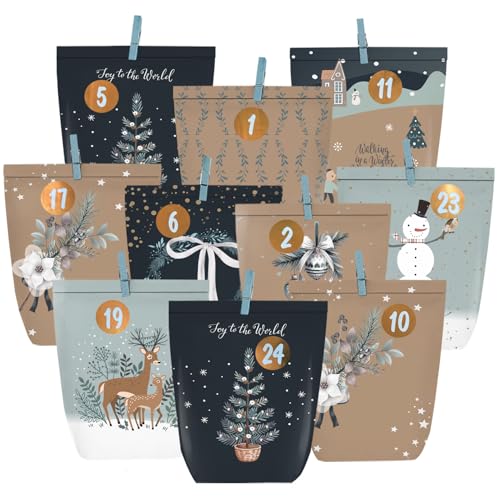 KOHMUI Adventskalender zum Befüllen, 24 Weihnachtskalender Kraftpapiertüten zum Selber Basteln, Geschenk Papiertüten mit Zahlen Aufkleber zum Selbstbefüllen KOHMUI Adventskalender zum Befüllen, 24 Weihnachtskalender Kraftpapiertüten zum Selber Basteln, Geschenk Papiertüten mit Zahlen Aufkleber zum Selbstbefüllen von KOHMUI