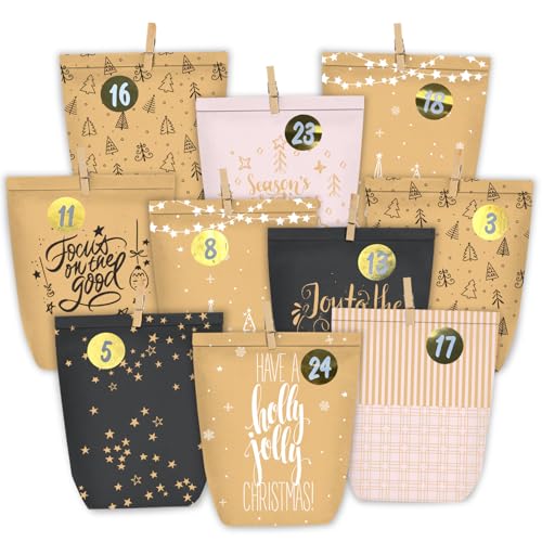 KOHMUI Adventskalender zum Befüllen, 24 Weihnachtskalender Papiertüten mit Zahlen Aufkleber zum Selber Basteln, Geschenktüten Advents Bastelset für Kinder und Erwachsene KOHMUI Adventskalender zum Befüllen, 24 Weihnachtskalender Papiertüten mit Zahlen Aufkleber zum Selber Basteln, Geschenktüten Advents Bastelset für Kinder und Erwachsene von KOHMUI