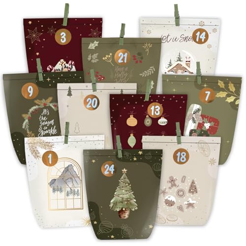 KOHMUI Adventskalender zum Befüllen, 24 Weihnachtskalender Tüten zum Selber Basteln, Geschenk Papiertüten zum Selbstbefüllen, Advents Kalender mit Zahlen Aufkleber KOHMUI Adventskalender zum Befüllen, 24 Weihnachtskalender Tüten zum Selber Basteln, Geschenk Papiertüten zum Selbstbefüllen, Advents Kalender mit Zahlen Aufkleber von KOHMUI