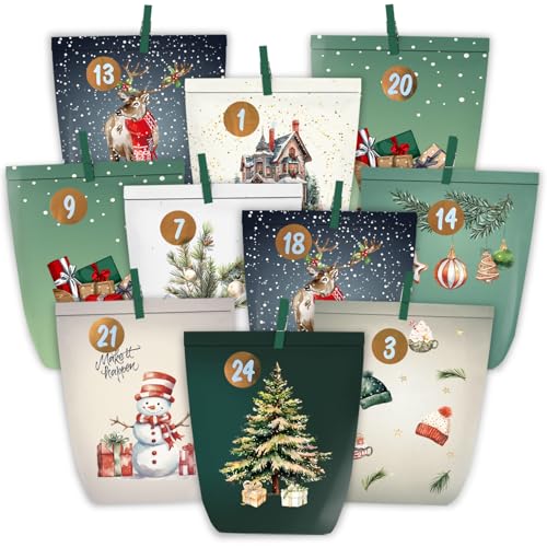 KOHMUI Adventskalender zum Befüllen, 24 Weihnachtskalender zum Selber Basteln, Adventstüten Papiertüten mit Zahlen Aufkleber zum Selbstbefüllen KOHMUI Adventskalender zum Befüllen, 24 Weihnachtskalender zum Selber Basteln, Adventstüten Papiertüten mit Zahlen Aufkleber zum Selbstbefüllen von KOHMUI