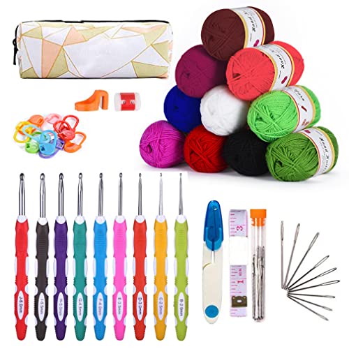 KOHMUI Häkelhaken und Häkelgarn Set, Bunte Ergonomische Soft Gummi HäKelnadeln mit tragbaren Tasche, 10 Farben Acryl Wolle für Häkeln und Kunsthandwerk KOHMUI Häkelhaken und Häkelgarn Set, Bunte Ergonomische Soft Gummi HäKelnadeln mit tragbaren Tasche, 10 Farben Acryl Wolle für Häkeln und Kunsthandwerk von KOHMUI