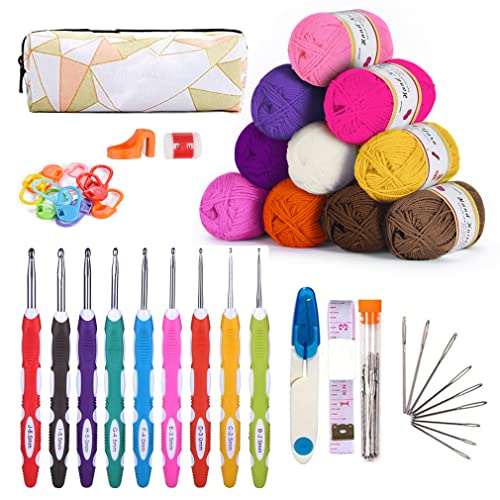 KOHMUI Häkelhaken und Häkelgarn Set, Bunte Ergonomische Soft Gummi HäKelnadeln mit tragbaren Tasche, 10 Farben Acryl Wolle für Häkeln und Kunsthandwerk KOHMUI Häkelhaken und Häkelgarn Set, Bunte Ergonomische Soft Gummi HäKelnadeln mit tragbaren Tasche, 10 Farben Acryl Wolle für Häkeln und Kunsthandwerk von KOHMUI