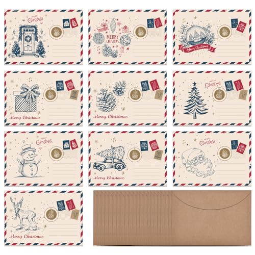 KOHMUI Weihnachtskarten mit Umschlag (20 Stück), Klappkarten & Umschlägen Set, 16.5 x 11.5 cm Kraftpapier Weihnachten karten, Grußkarte Postkarten und Briefumschlag von KOHMUI