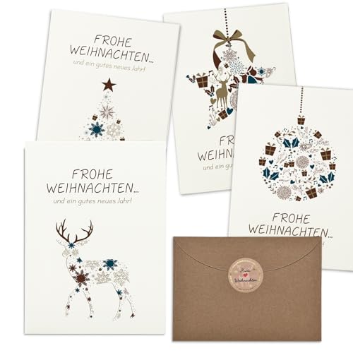 KOHMUI Weihnachtskarten mit Umschlag Set, 20 Klappkarten & 20 Umschläge, 16.5 x 11.5 cm Einfach Modern Weihnachten karten, Schlicht Edel Grußkarte für Familie Freunde Geschäftlich Kunden von KOHMUI