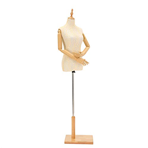 Beige weibliche Schneiderpuppe, Schneiderpuppe, Schaufensterpuppen-Torso-Körper mit Holzsockel, höhenverstellbar zum Nähen von Kleidung und Kleidern (Farbe: mit Armen, Größe: S) Decoration von KOIAMVZW