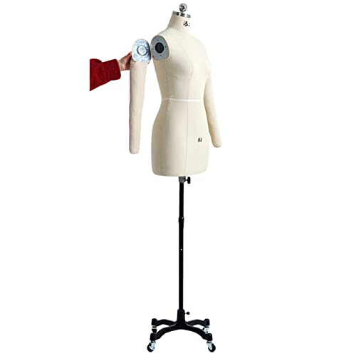 Nähen weiblicher Kleiderformen Schaufensterpuppe mit Armen, Übergrößen-Schaufensterpuppen-Torsoständer auf Rädern zum Nähen von Kleidung, Schneiderpuppe (Farbe: Weiß, Größe: L) Decoration von KOIAMVZW