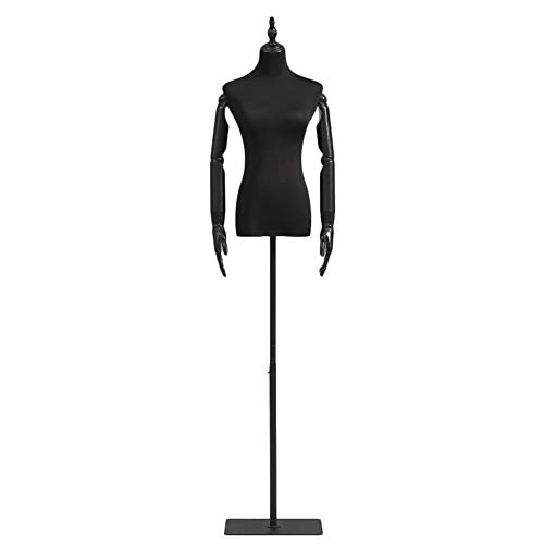 Schwarzer Schneiderpuppen-Torso, Schaufensterpuppe mit quadratischem Metallständer, höhenverstellbar 135–175 cm zum Nähen von Kleidung, Kleid (Farbe: mit Armen, Größe: M) Decoration von KOIAMVZW