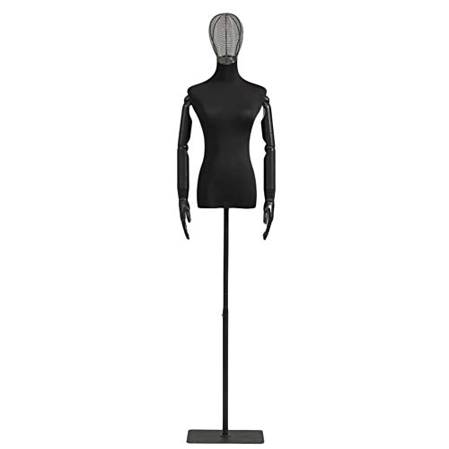 Upgrade Schwarzer Torso-Mannequin-Kopf, weibliche Kleiderform mit quadratischem Metallständer, höhenverstellbar zum Nähen/T-Shirt/Bluse/Kleidungspräsentation (Farbe: mit Armen, Größe: S) Decoration von KOIAMVZW