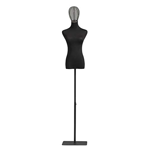 Upgrade Schwarzer Torso-Mannequin-Kopf, weibliche Kleiderform mit quadratischem Metallständer, höhenverstellbar zum Nähen/T-Shirt/Bluse/Kleidungspräsentation (Farbe: ohne Arme, Größe: M) Decoration von KOIAMVZW