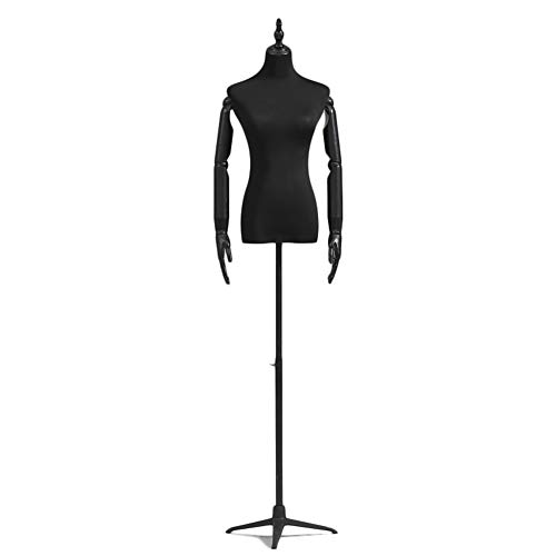 Verstellbare Schneiderpuppe zum Nähen, schwarzer weiblicher Schaufensterpuppen-Körper-Oberkörper-Männchen mit Stativständer, Modell-Display-Kleidungsformen (Farbe: mit Armen, Größe: M) Decoration von KOIAMVZW