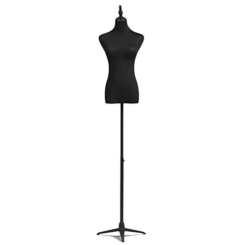Verstellbare Schneiderpuppe zum Nähen, schwarzer weiblicher Schaufensterpuppen-Körper-Oberkörper-Männchen mit Stativständer, Modell-Display-Kleidungsformen (Farbe: ohne Arme, Größe: M) Decoration von KOIAMVZW