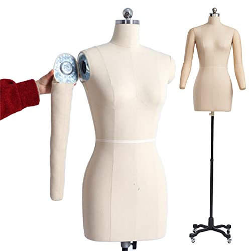 Weibliche Schaufensterpuppe zum Nähen von Kleidung, Schneiderpuppen mit weichen Armen, vollständig feststeckbare Schneiderpuppe auf Rädern, Erwachsene in voller Größe (Farbe: Weiß, Größe: M) von KOIAMVZW