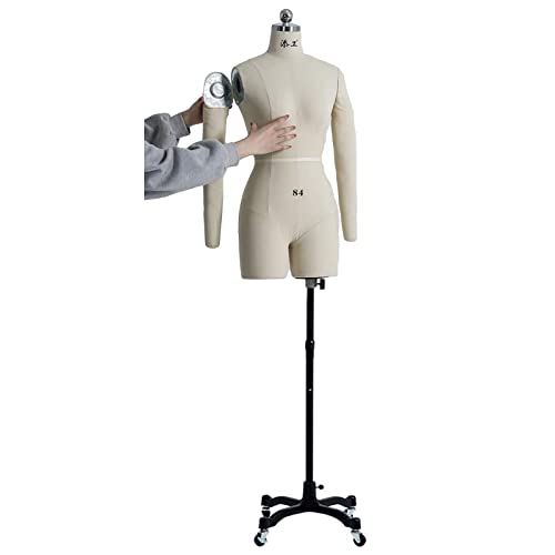 Weibliche Schaufensterpuppe zum Nähen von Kleidung, Schneiderpuppen mit weichen Armen, vollständig feststeckbare Schneiderpuppe auf Rädern, Erwachsene in voller Größe (Farbe: Weiß, Größe: S) von KOIAMVZW