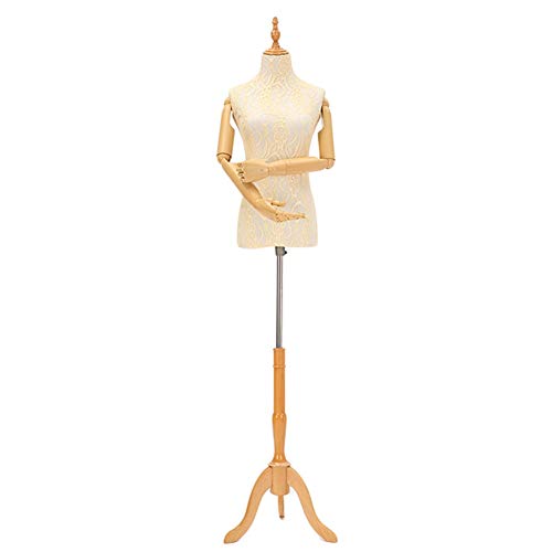 Weibliches Nähen-Kleiderform-Modell Beige, Mannequin-Torso-Körper-Kleidungsdisplay 47-70 Zoll höhenverstellbarer hölzerner Stativständer (Farbe: mit Armen, Größe: S) Decoration von KOIAMVZW