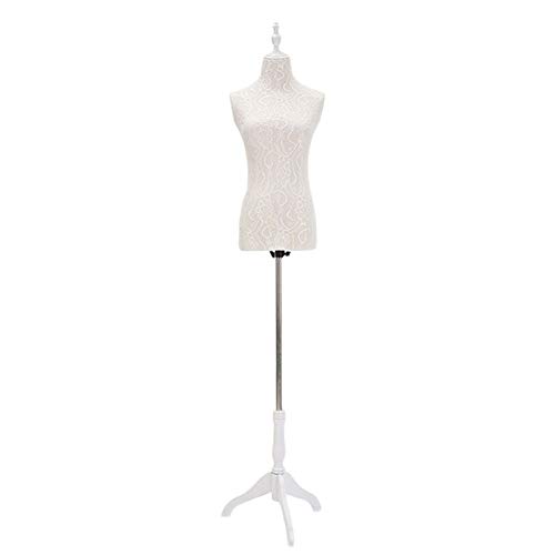 Weiße Schneiderpuppe, weiblicher Schaufensterpuppen-Torso, Übungspuppe mit Holzstativ, höhenverstellbar 47 Zoll - 70 Zoll, zum Nähen von Kleidung und Kleidern (Farbe: ohne Arme, Größe: M) Decoration von KOIAMVZW