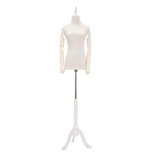 Weiße weibliche Schneiderpuppe, Mannequin-Torso-Körper mit verstellbarem Holzstativ zum Nähen von Kleidung und Kleidern (Farbe: mit Armen, Größe: M) Decoration von KOIAMVZW