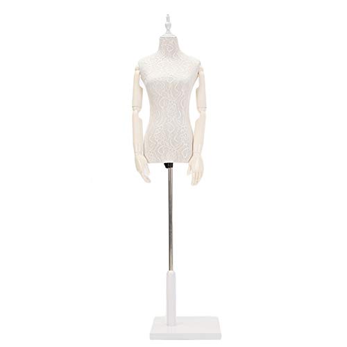 Weißer weiblicher Kleiderform-Mannequin-Torso, Puppen-Schneiderpuppe mit Holzsockel, höhenverstellbar zum Nähen von Kleidung und Kleidern (Farbe: mit Armen, Größe: S) Decoration von KOIAMVZW