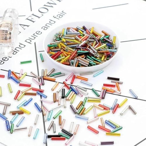 Signalperlen, Stickereiperlen, 10g 4/6mm Länge Gerade Rohr Bugles Glasperlen Silberfarben Samen Perlen für Handwerk Schmuck Machen Handgemachte DIY Zubehör-25-2x4.0mm 450pcs(1.2x4.0mm 450pcs) von KOINEN