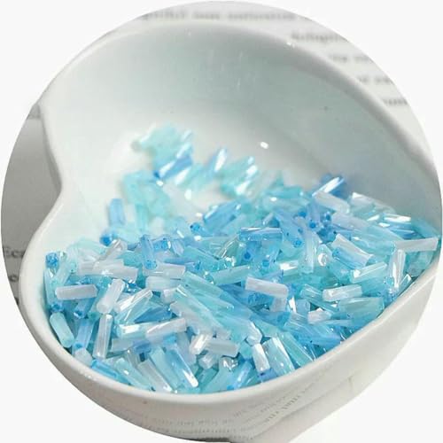 Stiftperlen, Stickperlen, 10 g, neu, 2 x 6 mm, cremefarbene Spiralröhre, Glasperlen, lange Röhre, handgefertigt, DIY-Perlen, lose Perlen, Zubehör, Goldmix, 2 x 6, 10 g, 300 Stück(Blue mix) von KOINEN