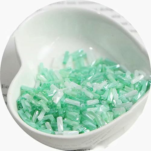 Stiftperlen, Stickperlen, 10 g, neu, 2 x 6 mm, cremefarbene Spiralröhre, Glasperlen, lange Röhre, handgefertigt, DIY-Perlen, lose Perlen, Zubehör, Goldmix, 2 x 6, 10 g, 300 Stück(Green mix) von KOINEN