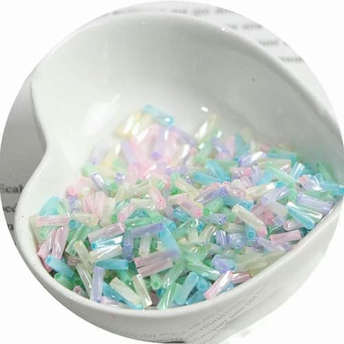 Stiftperlen, Stickperlen, 10 g, neu, 2 x 6 mm, cremefarbene Spiralröhre, Glasperlen, lange Röhre, handgefertigt, DIY-Perlen, lose Perlen, Zubehör, Goldmix, 2 x 6, 10 g, 300 Stück(Macaron) von KOINEN