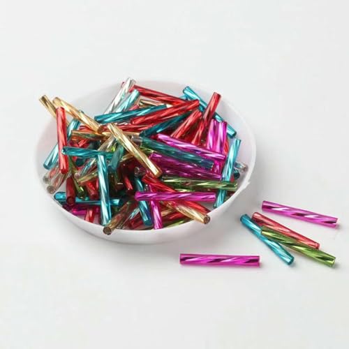 Stiftperlen, Stickperlen, 10 g/Packung, 25 mm, tschechische Twist-Stiftperlen, Glasröhren-Rocailles for die Schmuckherstellung, Nähzubehör for Damen-DIY-Kleidungsstücke, Nähperlen-Türkis(Mix) von KOINEN