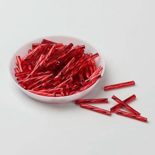 Stiftperlen, Stickperlen, 10 g/Packung, 25 mm, tschechische Twist-Stiftperlen, Glasröhren-Rocailles for die Schmuckherstellung, Nähzubehör for Damen-DIY-Kleidungsstücke, Nähperlen-Türkis(Red) von KOINEN