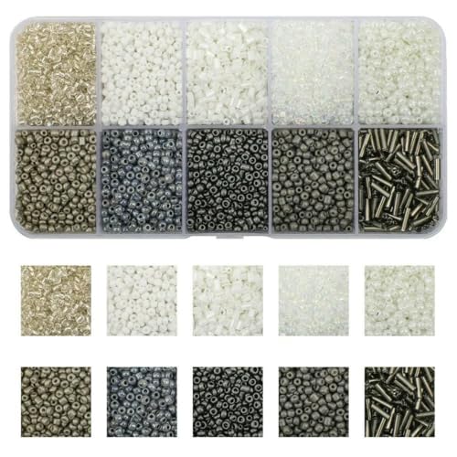 Stiftperlen, Stickperlen, 130 g/Set, 10 Gitter, Rocailles-Perlen, kleine bunte Bastelröhren-Glasperlen for Basteln von Armbändern, Schmuck, DIY-Halsketten, Zubehör – 04BaiKa(05BaiHui) von KOINEN