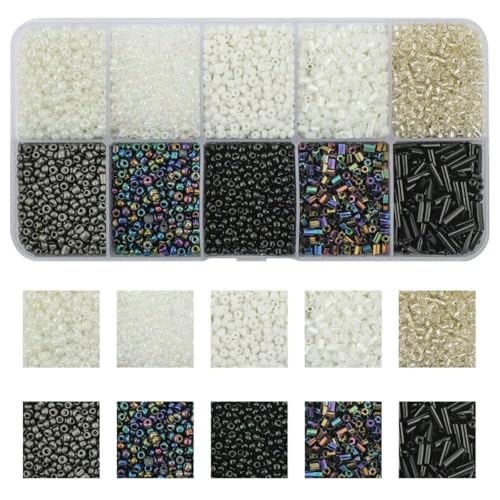 Stiftperlen, Stickperlen, 130 g/Set, 10 Gitter, Rocailles-Perlen, kleine bunte Bastelröhren-Glasperlen for Basteln von Armbändern, Schmuck, DIY-Halsketten, Zubehör – 04BaiKa(06BaiHei) von KOINEN