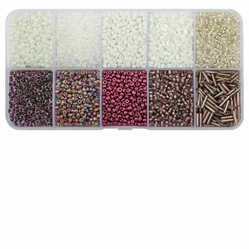 Stiftperlen, Stickperlen, 130 g/Set, 10 Gitter, Rocailles-Perlen, kleine bunte Bastelröhren-Glasperlen for Basteln von Armbändern, Schmuck, DIY-Halsketten, Zubehör – 04BaiKa(07BaiZi) von KOINEN
