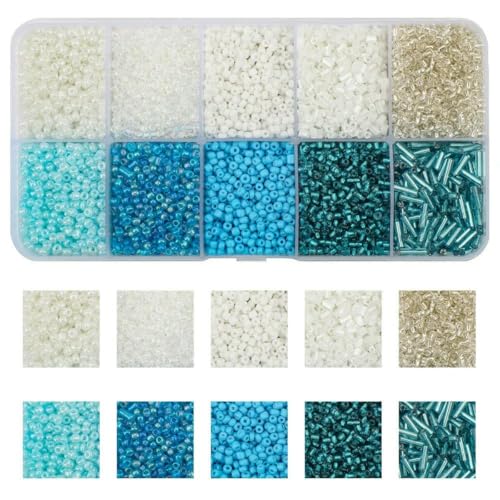 Stiftperlen, Stickperlen, 130 g/Set, 10 Gitter, Rocailles-Perlen, kleine bunte Bastelröhren-Glasperlen for Basteln von Armbändern, Schmuck, DIY-Halsketten, Zubehör – 04BaiKa(09BaiHL) von KOINEN