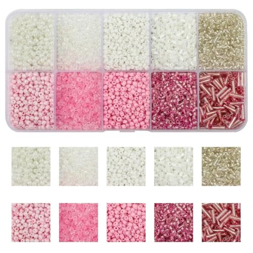 Stiftperlen, Stickperlen, 130 g/Set, 10 Gitter, Rocailles-Perlen, kleine bunte Bastelröhren-Glasperlen for Basteln von Armbändern, Schmuck, DIY-Halsketten, Zubehör – 04BaiKa(11BaiFen) von KOINEN